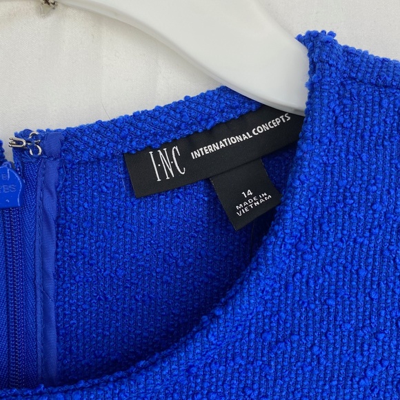 INC Womens Size 14 Cropped Leg Jumpsuit Cobalt Blue Boucle Silver Buttons Pocket - Picture 8 of 16